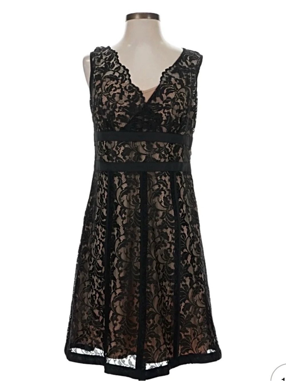 Ann Taylor Black Lace Dress with Nude Lining and capped sleeves